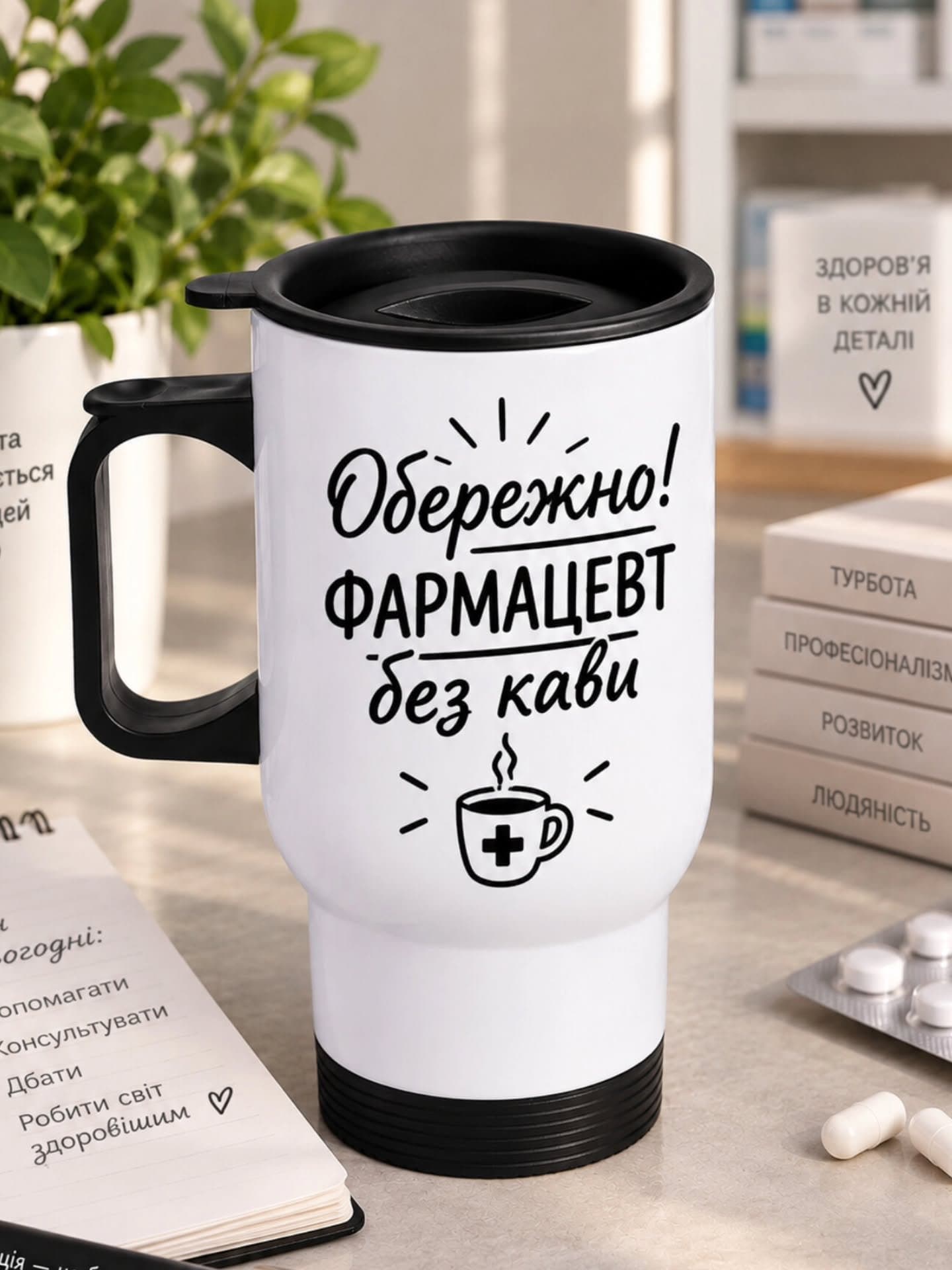 Термочашка «Обережно! Фармацевт без кави»