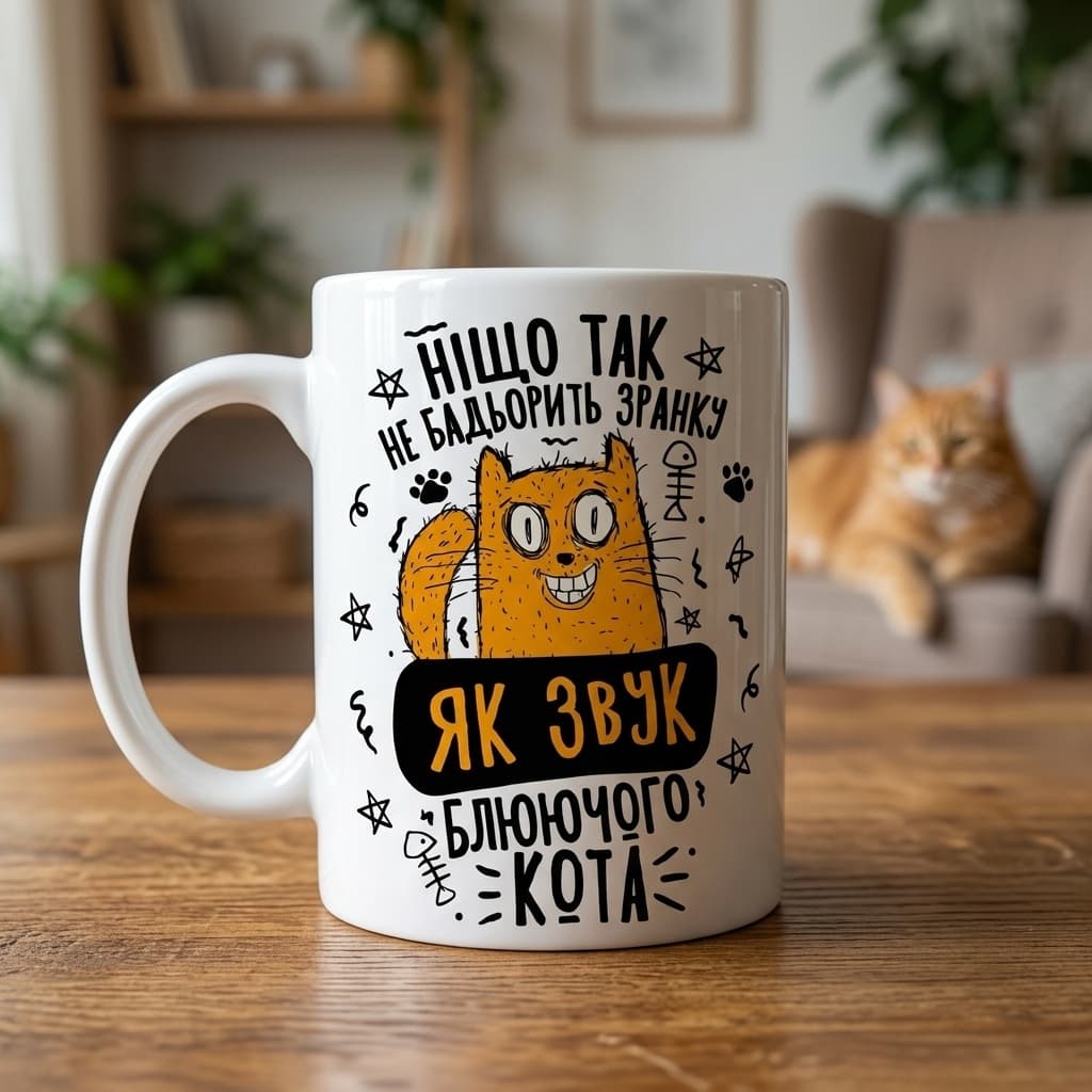 Чашка «Ніщо так не бадьорить зранку, як звук блюючого кота»