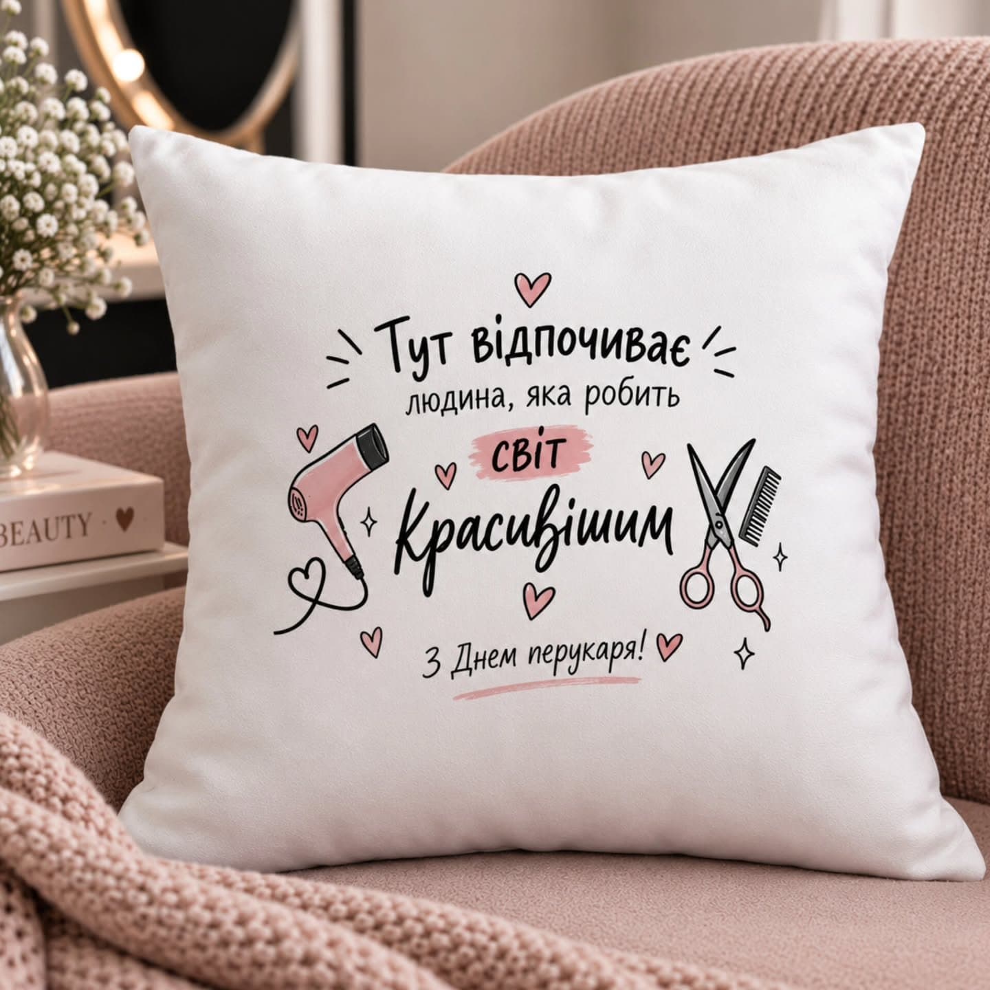 Подушка «Тут відпочиває людина, яка робить світ красивішим»